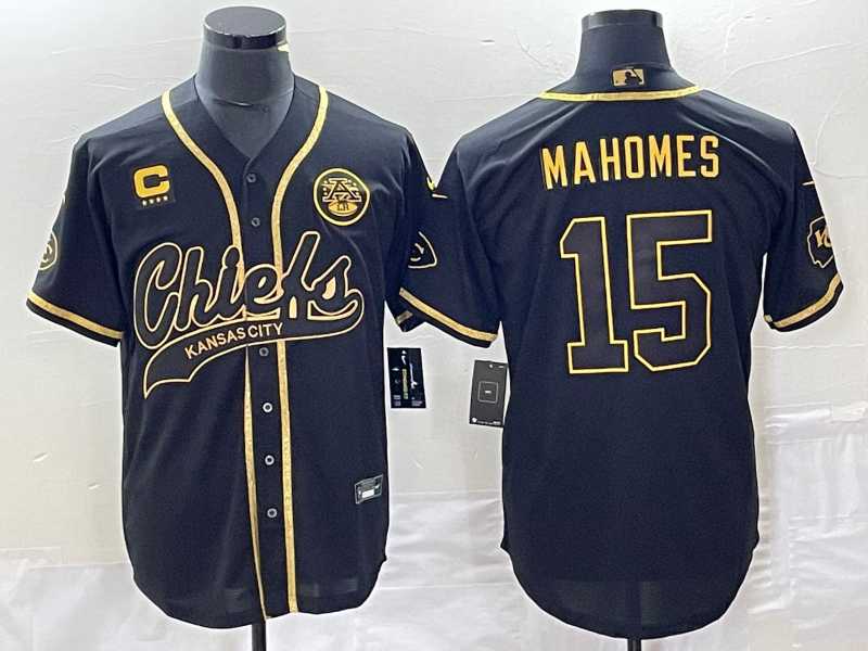 Men's Kansas City Chiefs #15 Patrick Mahomes Black Gold C Patch Cool Base Stitched Baseball Jersey,We sell and wholesale Men's Kansas City Chiefs #15 Patrick Mahomes Black Gold C Patch Cool Base Stitched Baseball Jersey on line form chian!